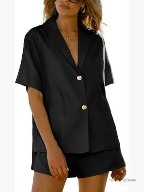 2 Piece Set Button Down Shirt Shorts Summer Matching Set Casual
